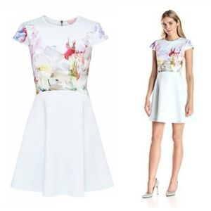 Ted Baker Floral Dress in Cream and Pink